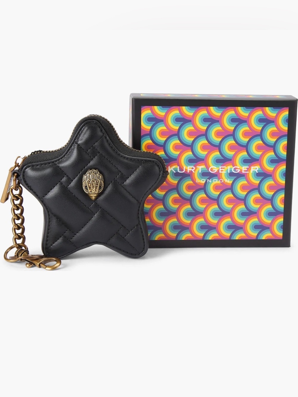 Kurt Geiger Black Quilted Star Coin Pouch with Gold Emblem